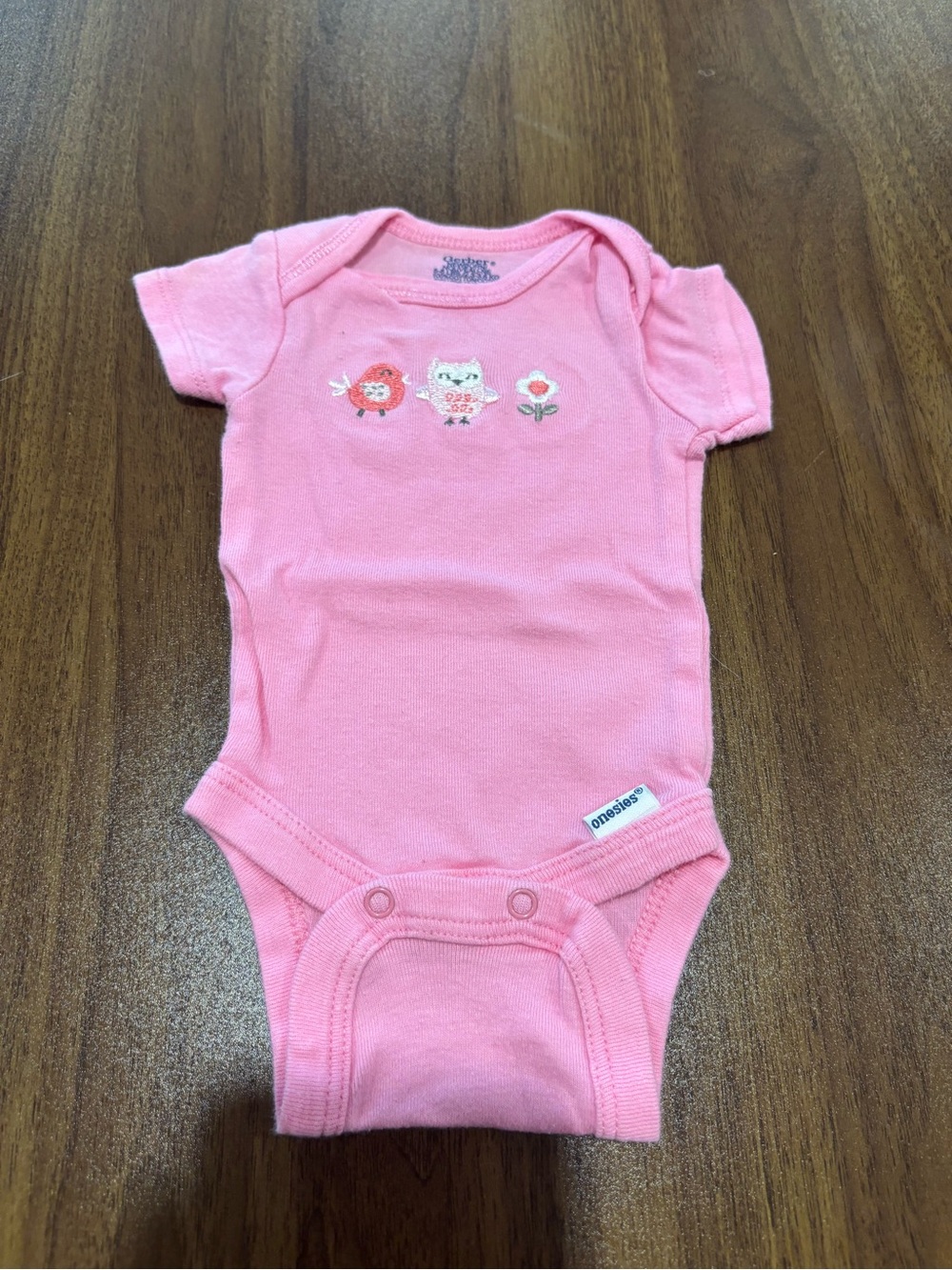 Carter's Pink Embroidered Owl & Flower Baby One-Piece
